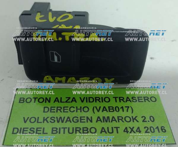Botón Alza Vidrio Trasero Derecho (VAB017) Volkswagen Amarok 2.0 Diesel Biturbo AUT 4×4 2016 $30.000 + IVA