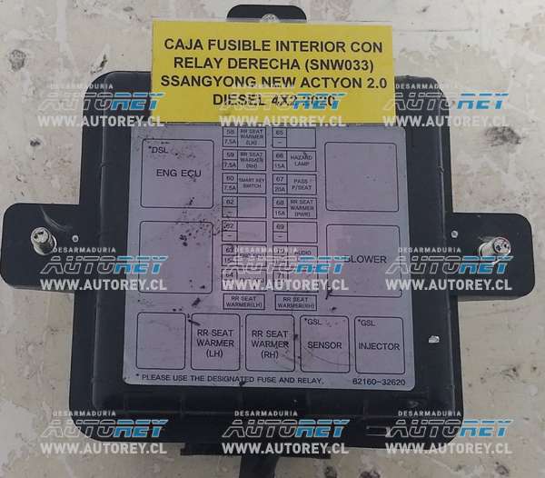 Caja Fusible Interior Con Relay Derecha (SNW033) SSangyong New Actyon 2.0 Diesel 4×2 2020 $15.000 + IVA