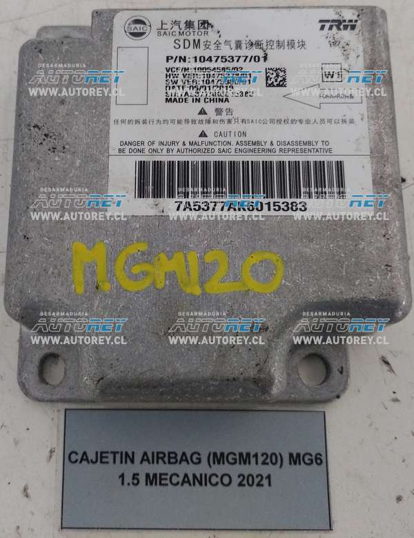 Cajetín Airbag (MGM120) MG6 1.5 Mecánico 2021 $70.000 + IVA